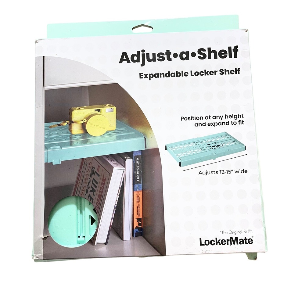 LockerMate Adjust-a-Shelf Expandable Locker Shelf Mint Green 12-15 inch 05021-OD